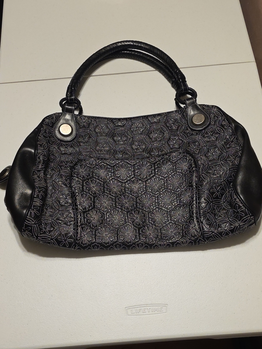 Alexander McQueen Black Floral Jacquard Shoulder Bag